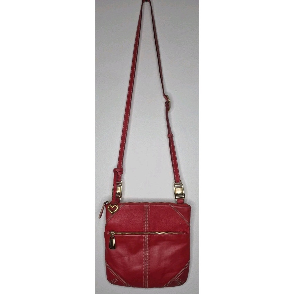BRIGHTON Red TRENDORO Crossbody Brass Buckle Adjustable Purse Leather Bag
